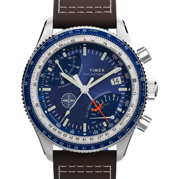 Timex Fly Back Chronograph x Pan Am® 43mm Leather Strap Watch 