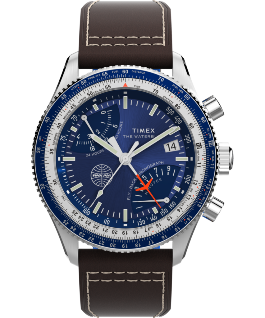 Timex Fly Back Chronograph x Pan Am® 43mm Leather Strap Watch 